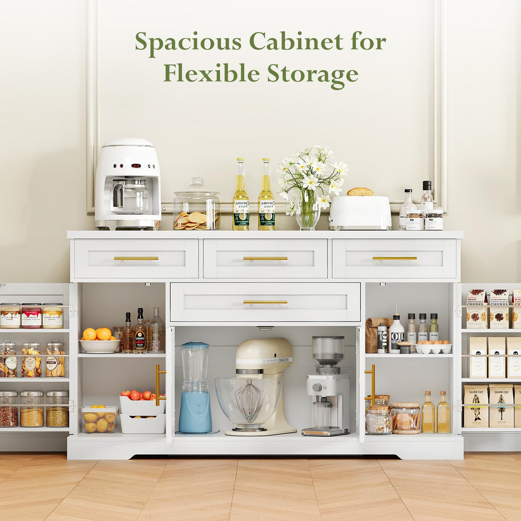 54" Sideboard Cabinet, Kitchen Buffet Cabinet with Storage, White