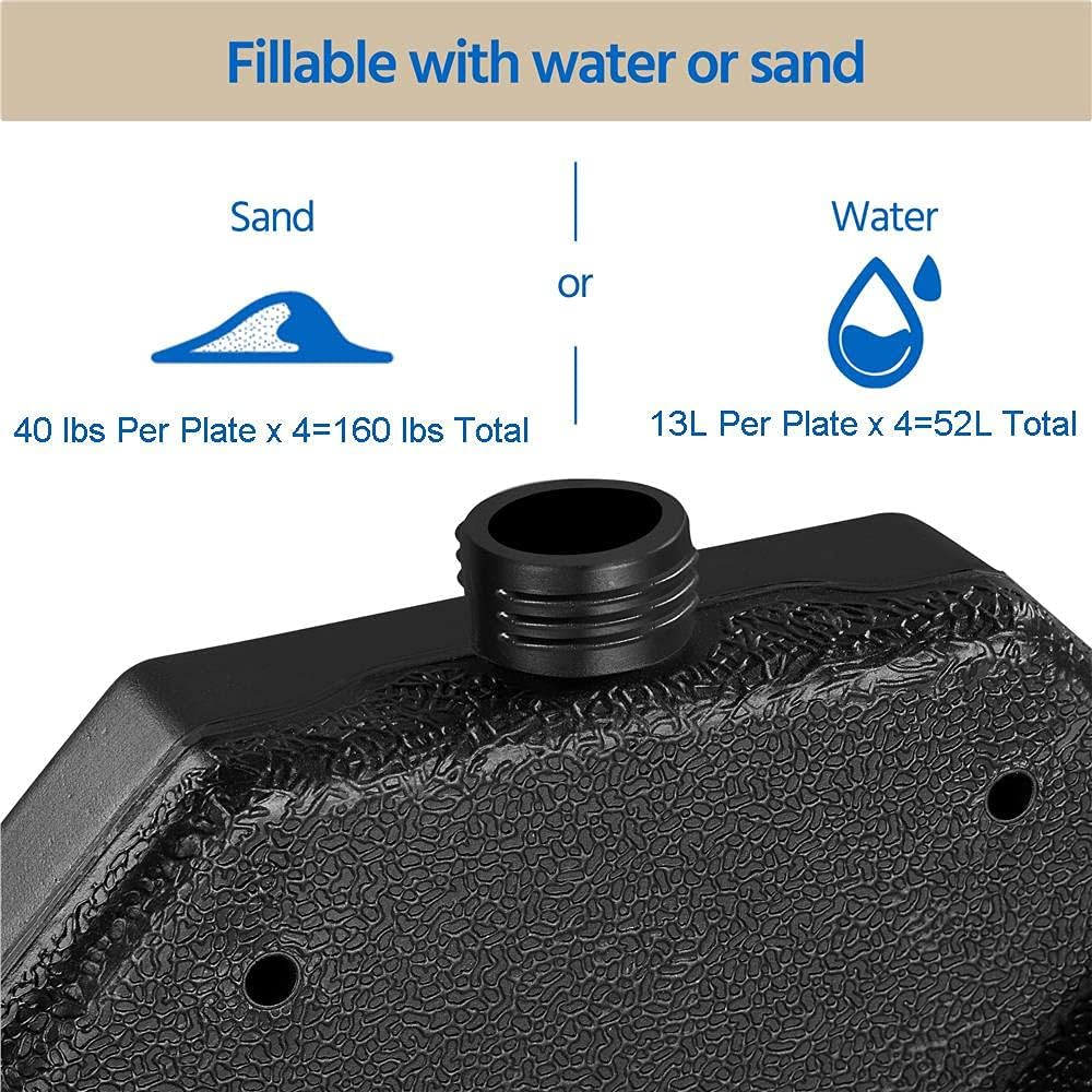 4-Piece 160lb Cantilever Offset Umbrella Base Water & Sand Filled Patio Market Stand Circular Base Stand w/Carry
