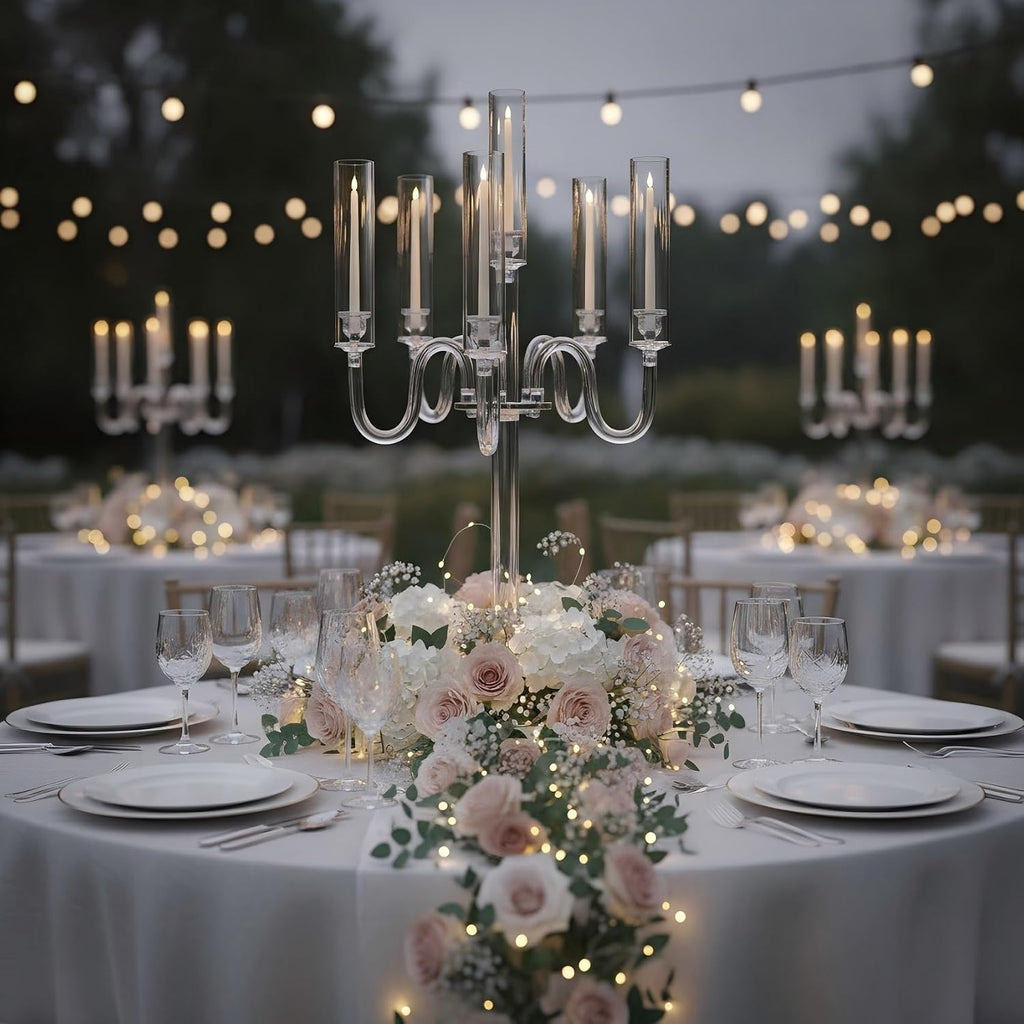 Acrylic Candelabra Centerpieces for Tables, 37.4in Tall 6 Arm Acrylic Candle Holder for Taper LED Candles, Clear