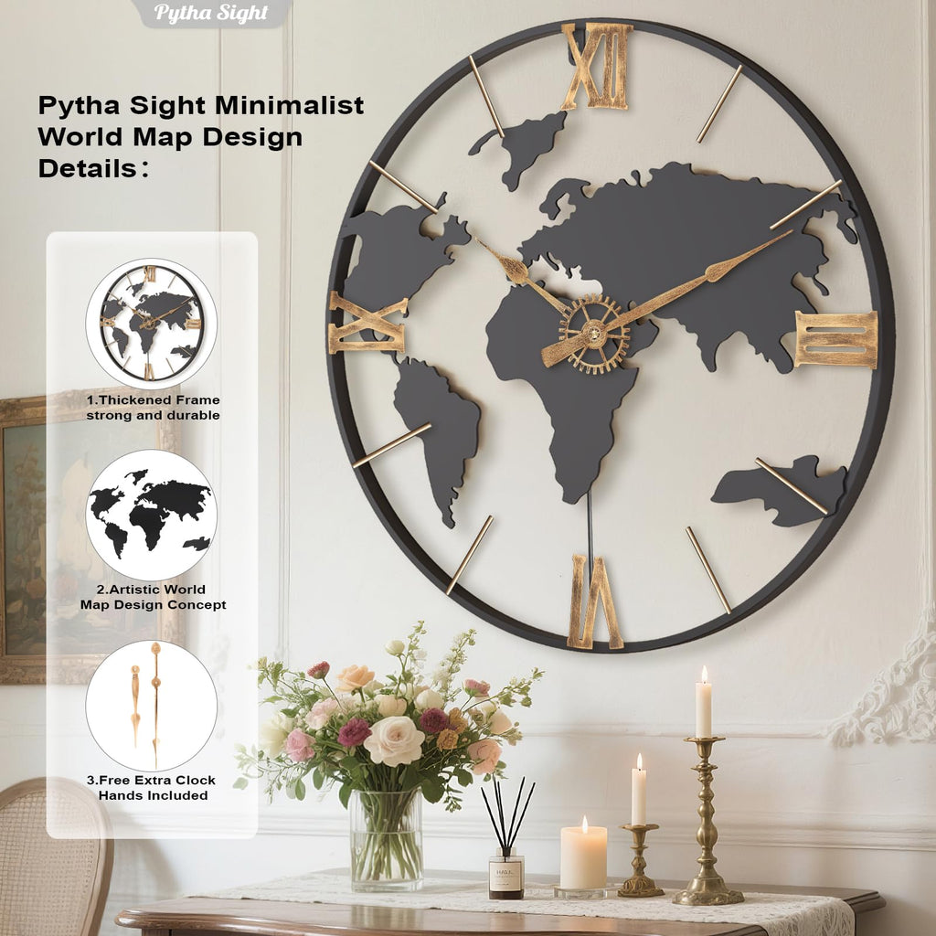 30 Inch Large Extra Giant Oversized Roman World Map Wall Clock