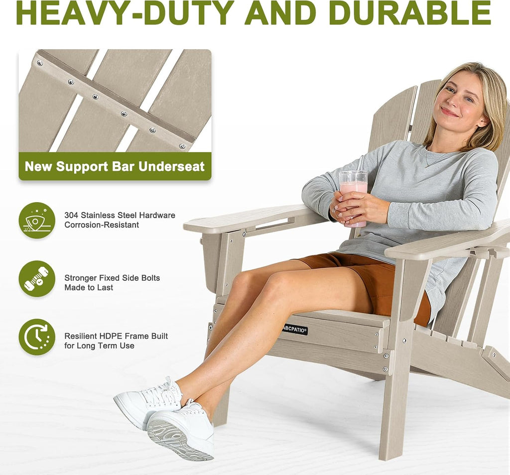Adirondack Chair HDPE Cup Holders Heavy Duty Patio Woodgrain Sand