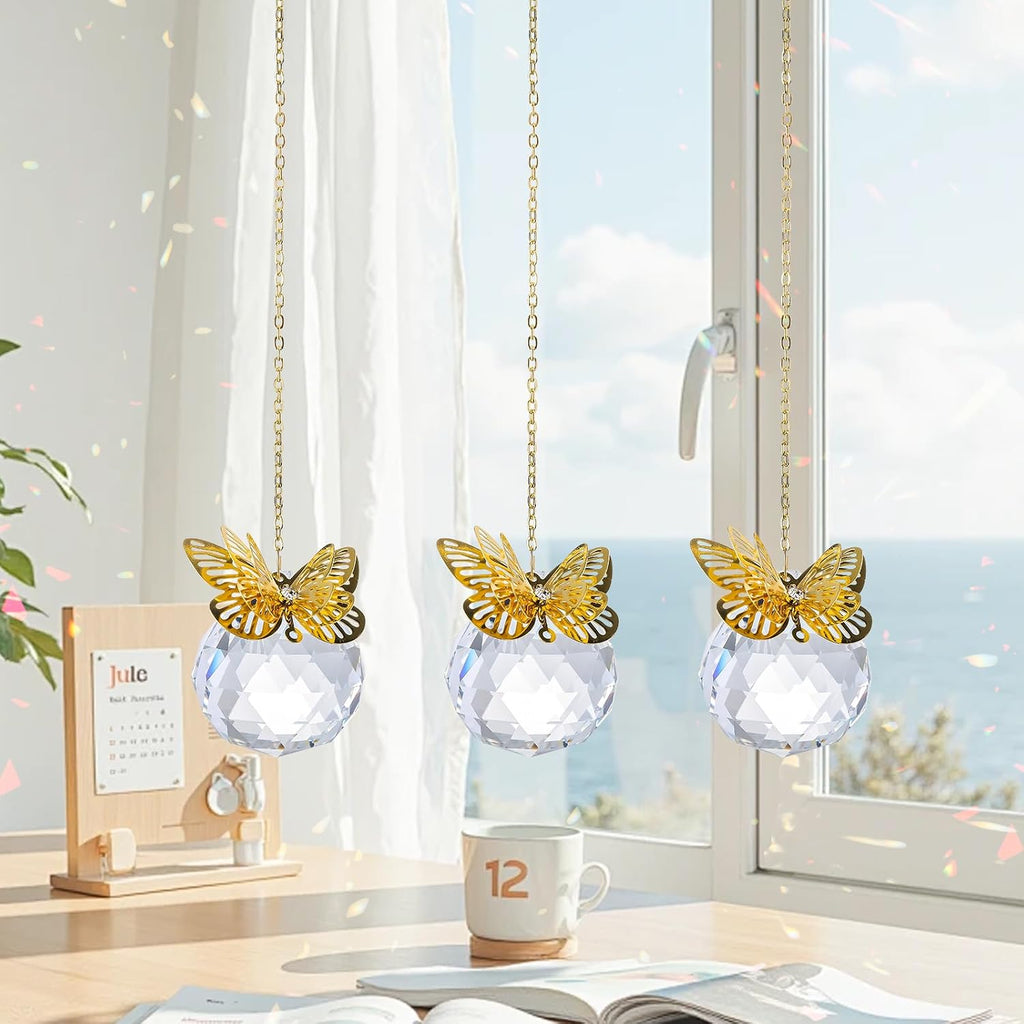 Crystal Suncatchers Gold Butterfly 40mm Crystal Prisms Ball Rainbow Maker with Chain for Window Hanging Decoratioin 3