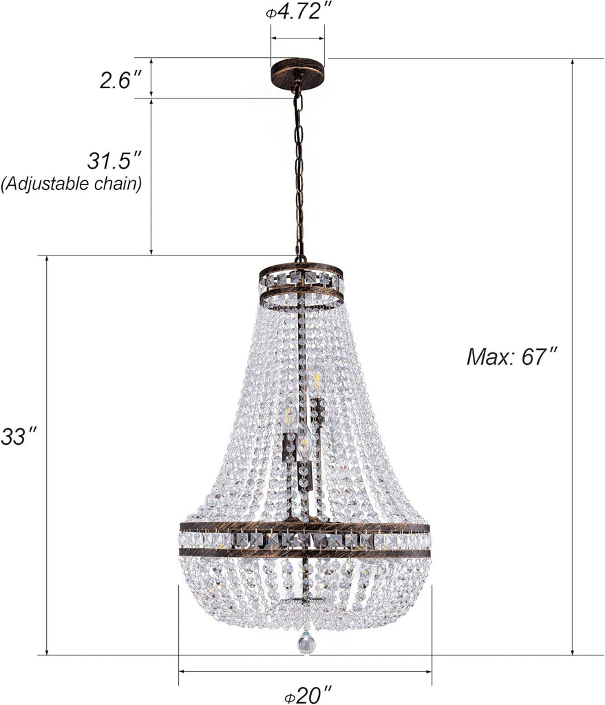 Crystal Chandelier Light, 8 Lights French Empire Chandeliers Lighting Ceiling Fixture Hanging Pendant for Dining Living Room Foyer Kitchen Bedroom Entryway, 20''W (Bronze, 20)