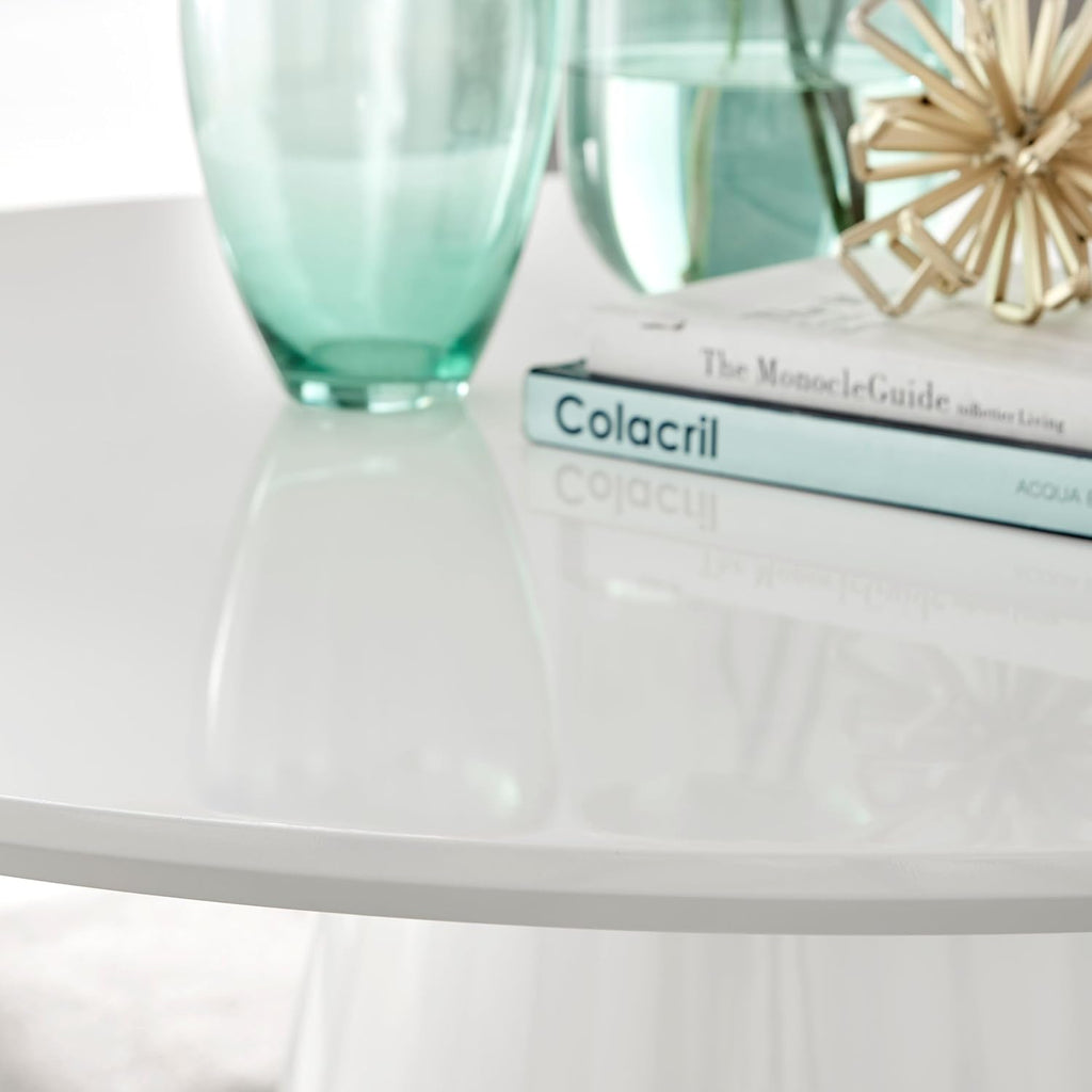 Palma White High Gloss Round Dining Table - Modern Pedestal Base - Contemporary 4 - 6 Seater Kitchen or Dining Room