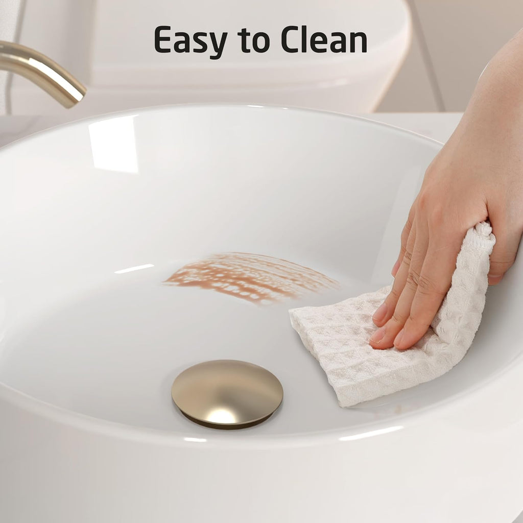 KES Round Vessel Sink, Bowl Sinks for Bathrooms 16 Inch Sink Bowl Above Counter Small Circular White Ceramic Vessel