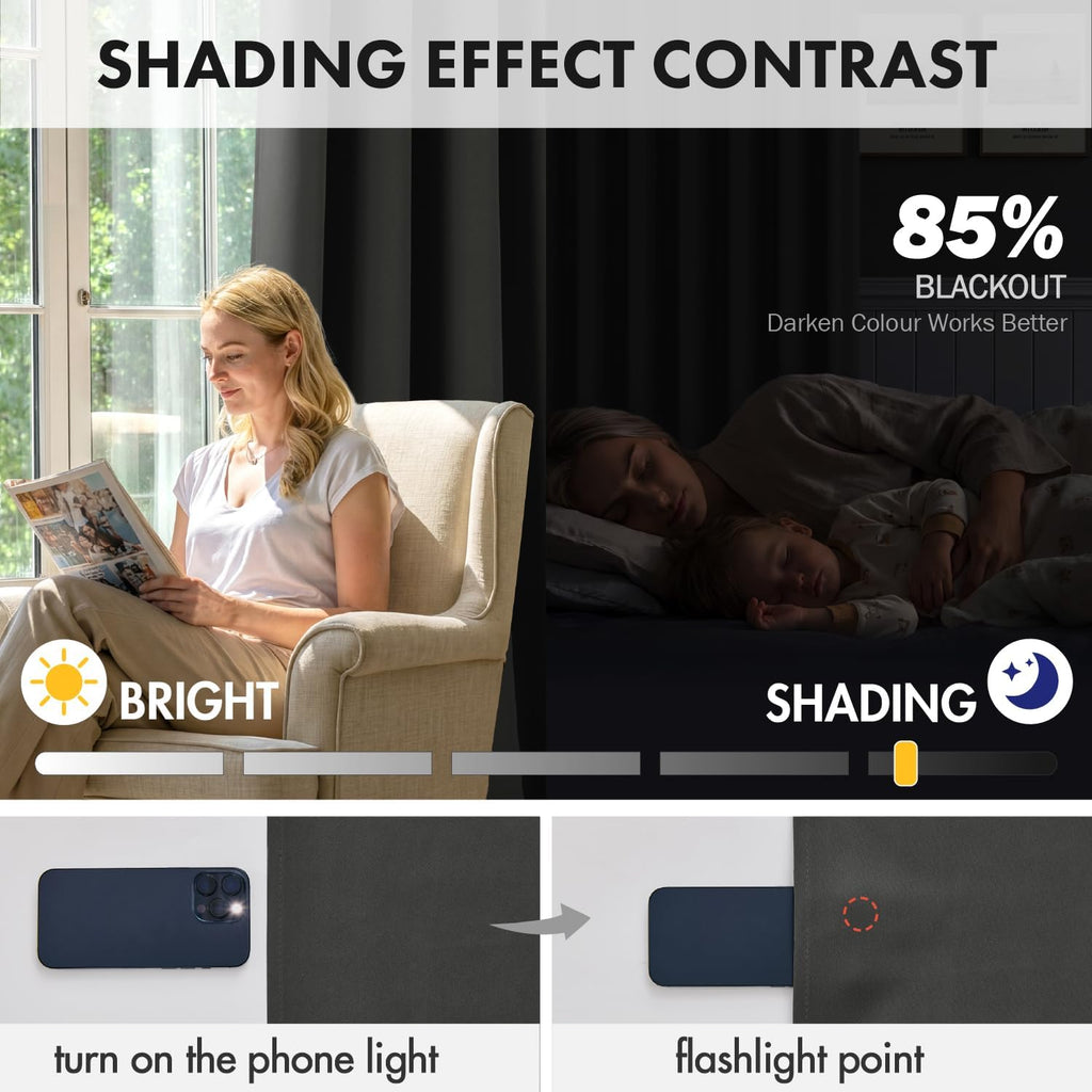 Blackout Curtains 4 Panels Sets Dark Grey, Top and Bottom Rod Pocket Room Darkening Curtains