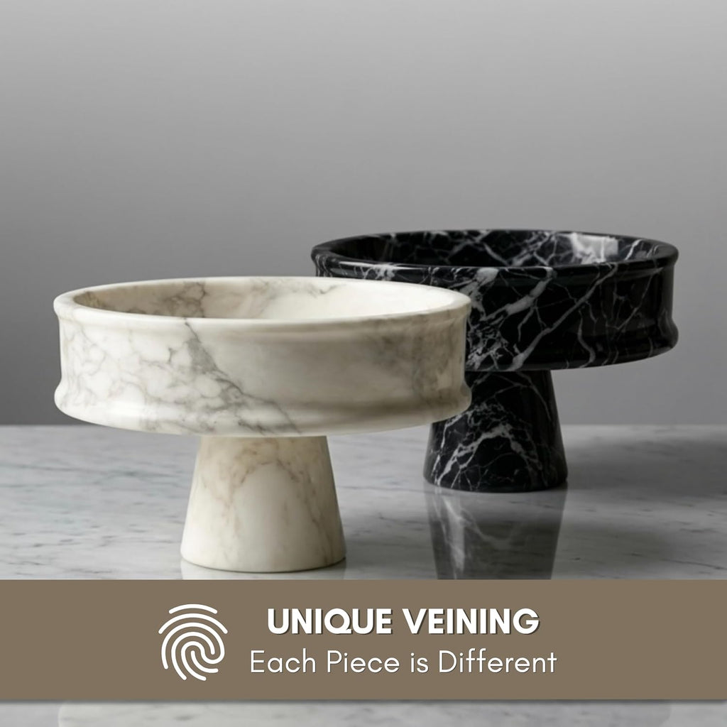 Marble Fruit Bowl Counter, 10" Handcrafted Natural Stone Decorative Bowl, Catch-All Key Dish, Dining Table