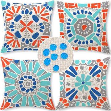 Outdoor Pillow Covers 18x18 Set of 4 Morden Geometric Patterns Waterproof Throw Outdoor Pillows Boho Decorations for Funiture Patio Garden Home