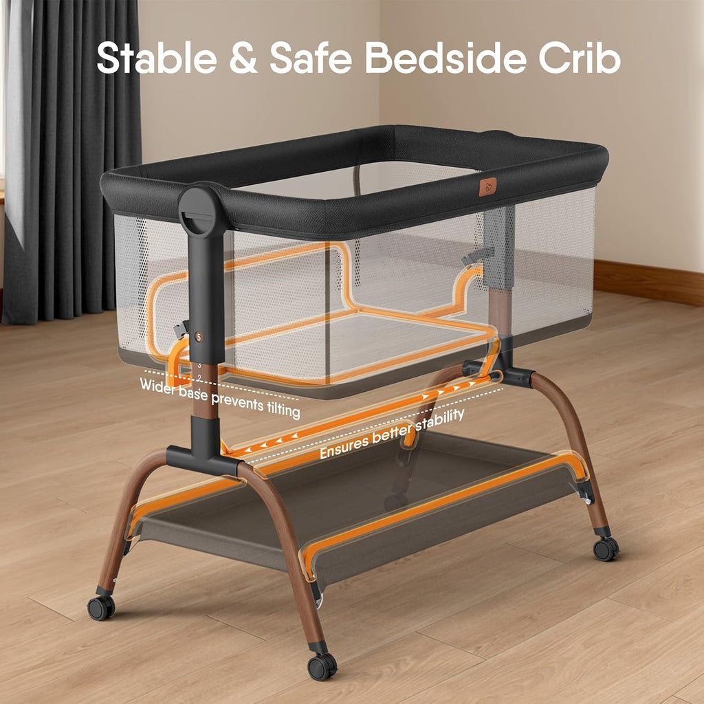 Bassinet Bedside Crib, Stable and Secure Crib for Newborns, Black | 3-in-1 Baby Bassinet Bedside Sleeper with