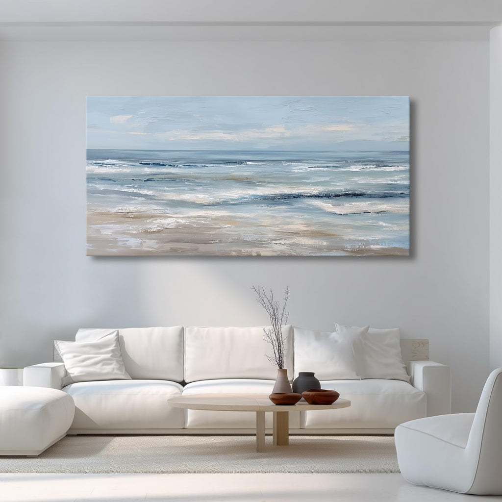 Abstract Coastal Beach Wall Art Blue Ocean Waves Canvas Prints Modern Minimalist Landscape Painting Seascape Pictures