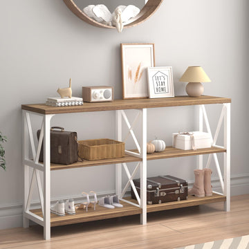 Farmhouse Entryway Table, Wood TV Console Table, Rustic Metal Sofa Table, Industrial Hallway Tables with Storage