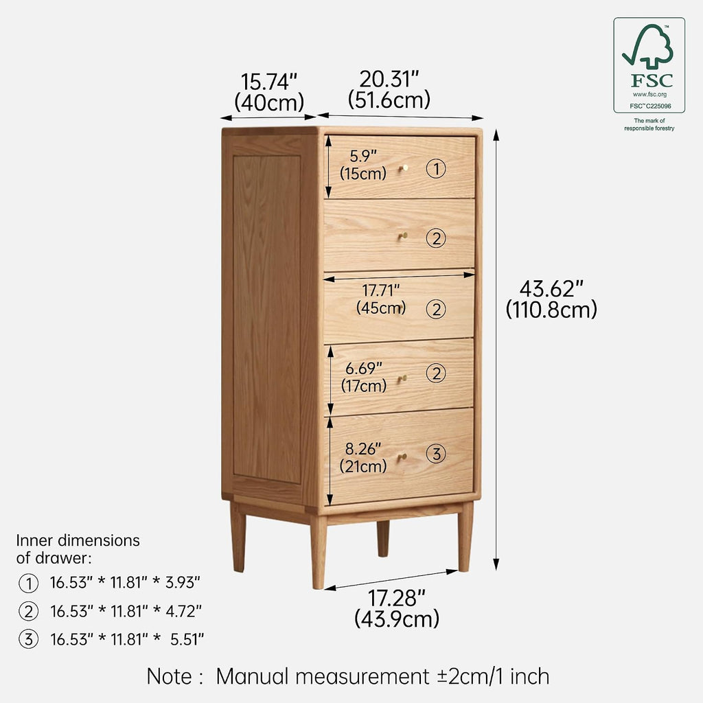 Solid Oak Wood Dresser, 5 Drawer Dresser , Solid Wood Nightstand with Drawers, Modern Chest of Drawers , Closet