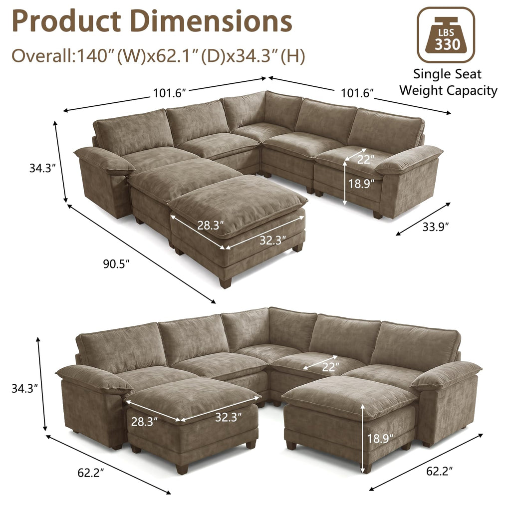 Modular Sectional Couch, Oversized V-Shaped Sofa Couches