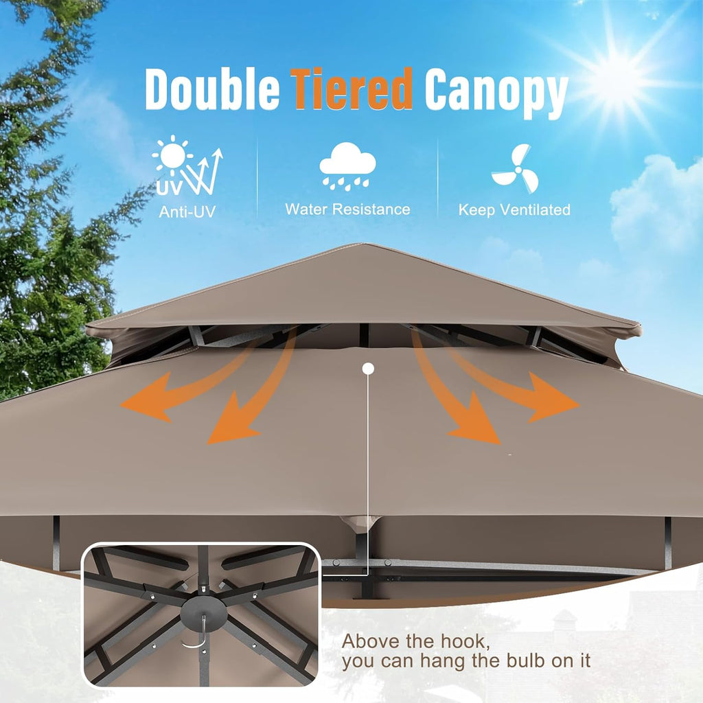 Outdoor Grill Gazebo 8 x 5, Patio Double Tiered BBQ Canopy w/Air Vent