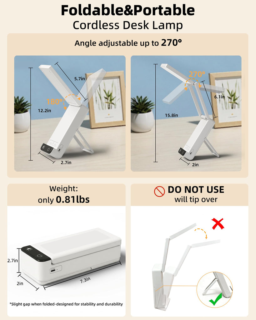 Rechargeable Desk Lamp, 6000mAh Cordless Table Lamp, Portable Desk Lamp, Reading, Craft, Puzzle - Long-Lasting