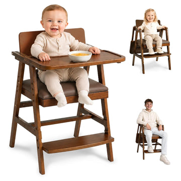 3-in-1 Wooden High Chair with Steps & Adjustable Tray for Baby Toddler | Ergonomic Design, Built-in Foot Steps, Easy