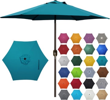7.5 ft Patio Umbrella, Yard Umbrella, Outdoor Market Umbrella with Push Button Tilt Crank (Cerulean)