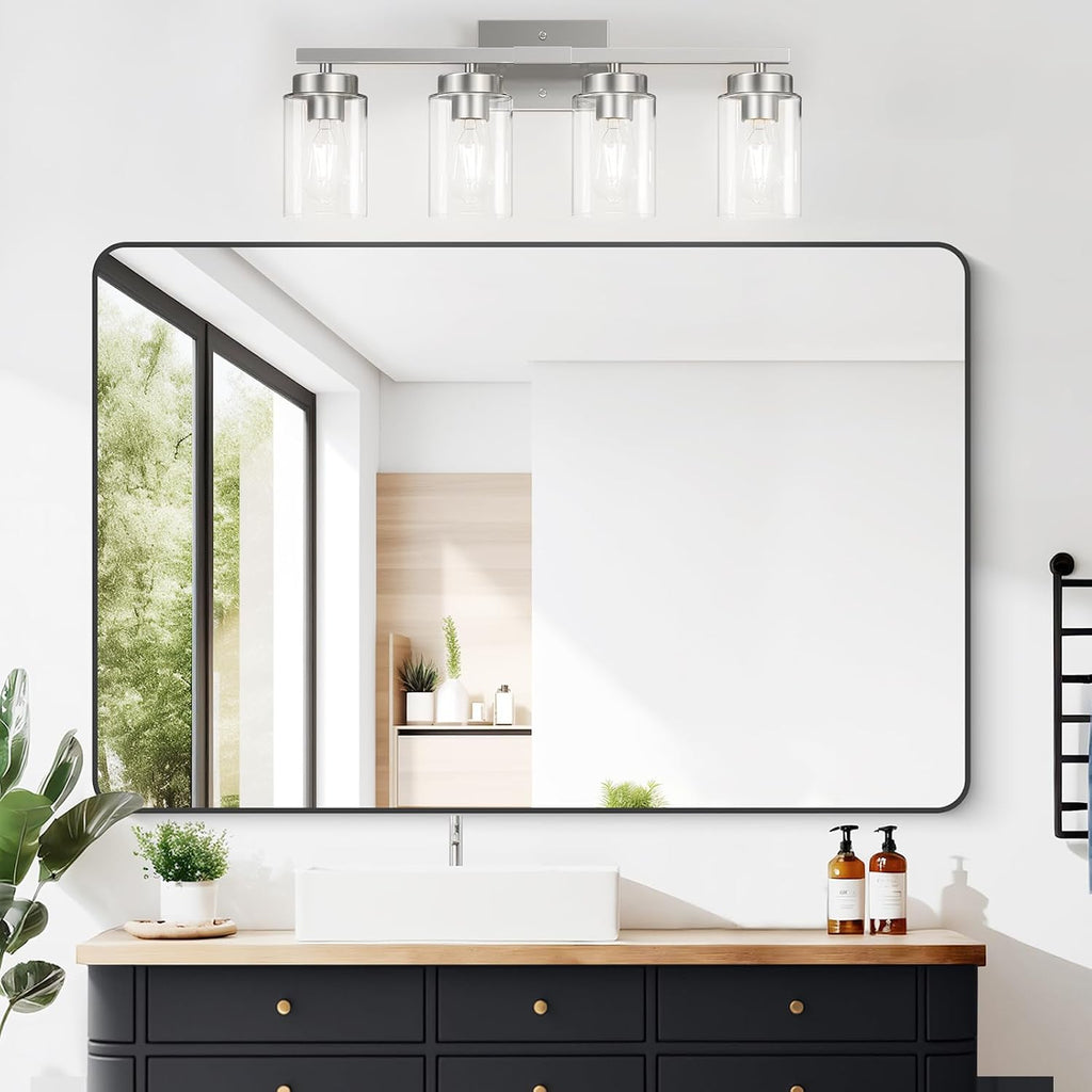 Modern Bathroom Light Fixtures, 4 Light Brushed Nickel Vanity Lights, Bathroom Lighting Fixtures Over Mirror with