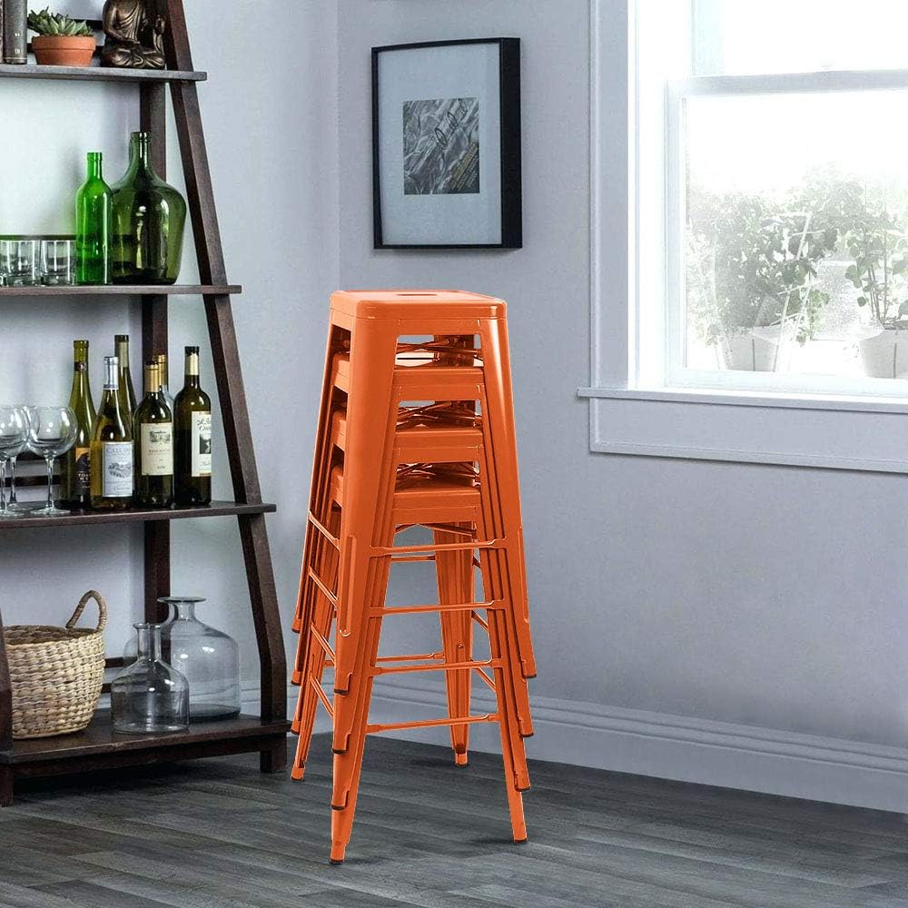 Metal Bar Stools 30" Indoor Outdoor Stackable Barstools Modern Style Industrial Vintage Counter Bar Stools Set of 4
