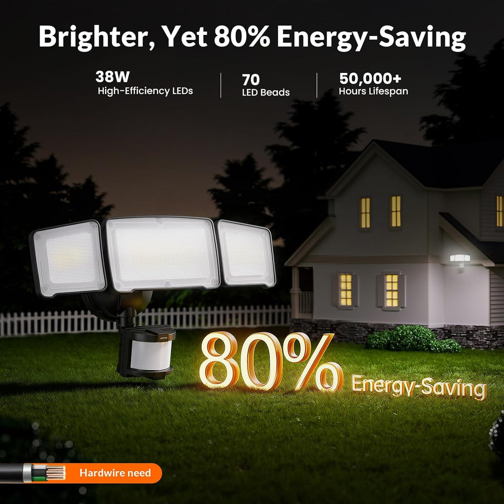 LED Security Light Motion Sensor Outdoor Lights, Bright 38W 4200LM | 72 FT Range, IP65, Easy to Install, 180° Motion