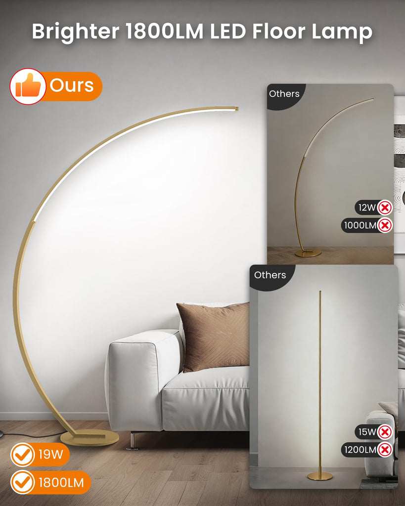 75" Dimmable Gold Arc Floor Lamp with Remote & Foot Control