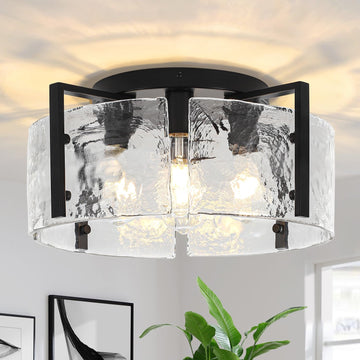 18.5'' Modern Black Semi Flush Mount Ceiling Light, Entryway Light Fixture, 4-Light Glass Ceiling Lights Foyer