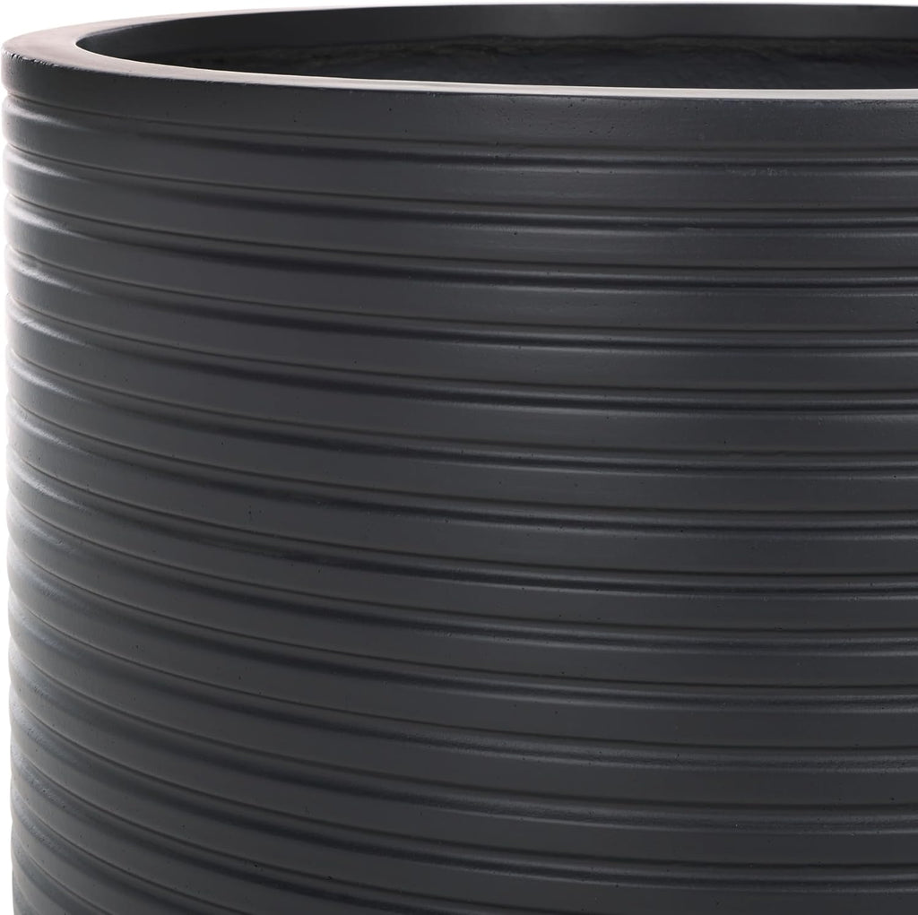 Outdoor - Nardo Black Cement Ficonstone Planter Pot with Drainage Hole, Frost Resistant Garden Planter , Deck