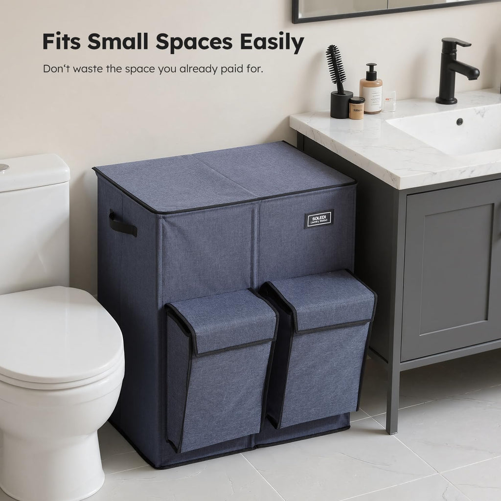 180L Double Laundry Hamper with Lid and 2 Side Pockets, Dual Hamper | 2 Section Laundry Basket, Removable & Washable