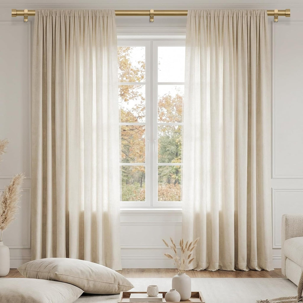 Warm Gold Curtain Rod, Heavy Duty Brass Curtain Rods for Window, 1" Diameter Adjustable Window