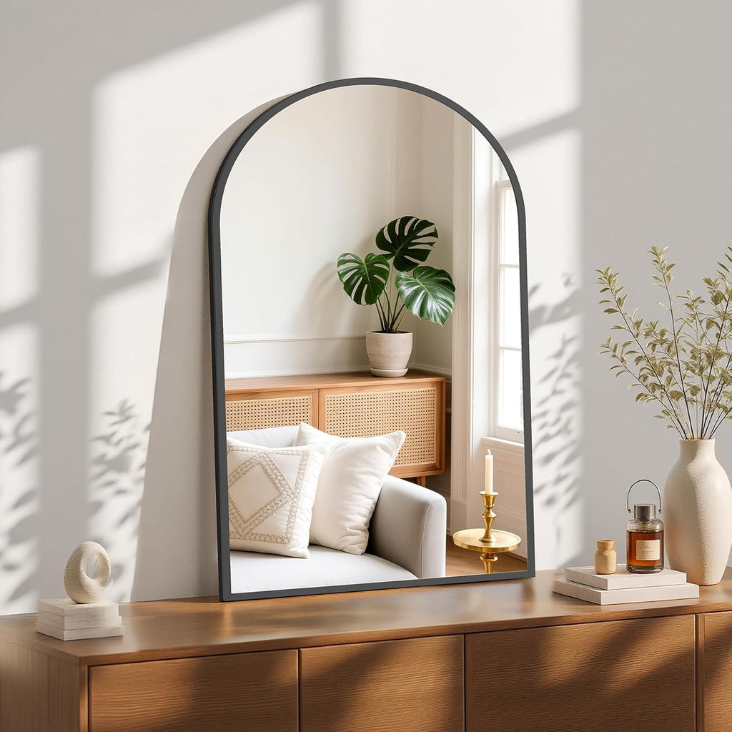 24"x36" Arch Black Bathroom Wall Mirror, Metal Frame Vanity Mirror