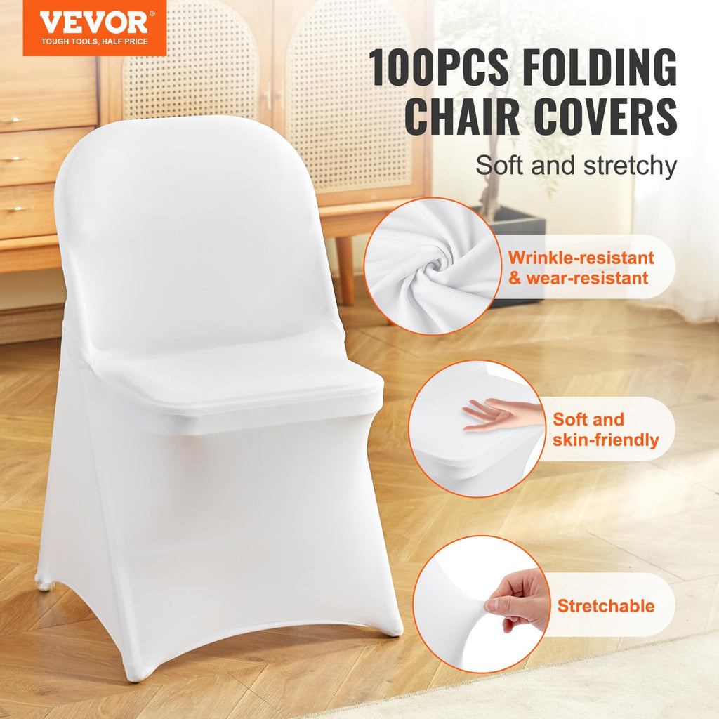 100 Pcs Stretch Spandex Folding Chair Covers Universal Fitted White