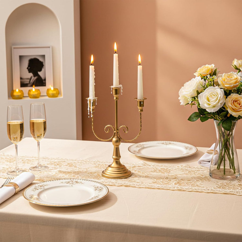 2 Pcs 3 Arm Gold Candelabra, 11.6" Metal Candle Holders Candelabra Centerpieces for Tables Theme Party Table