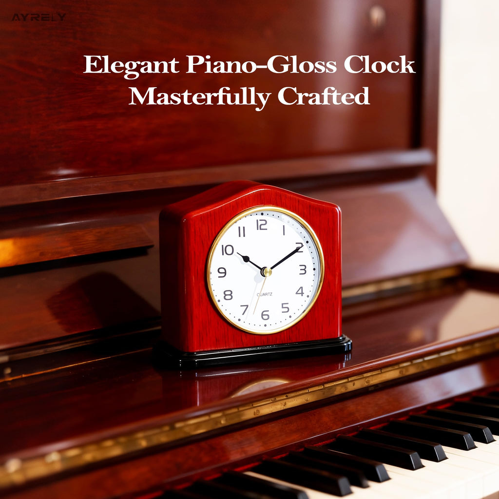 Mantel Clock, Handcrafted Solid Wood Desk Clock with Silent Movement, Piano-Gloss Finish, Elegant Table Clock for
