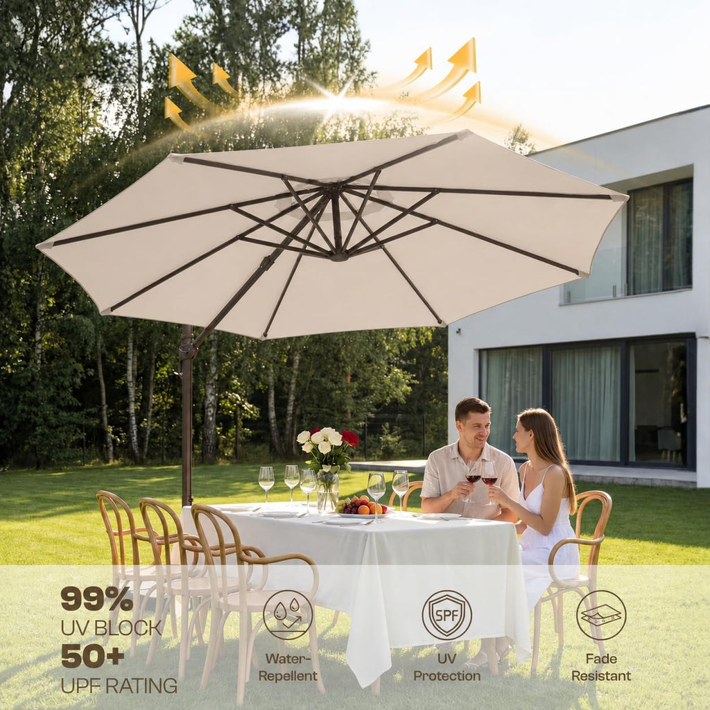 11ft Cantilever Offset Patio Umbrellas with Base Included, Large Round Aluminum Outdoor Pool Umbrella