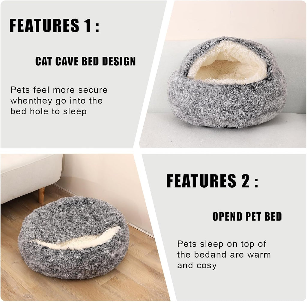 Cat Beds for Indoor Cats,Cat Cave for Puppy and Kitty,Calming Small Dog Bed for Small Dogs with Cover Cave,Cozy