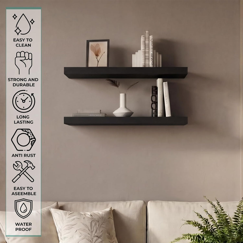 Ecco 31.5 inch Floating Shelves Set of 2 with Hidden Brackets, Modern Wall Mounted Display Shelves (Wengue)