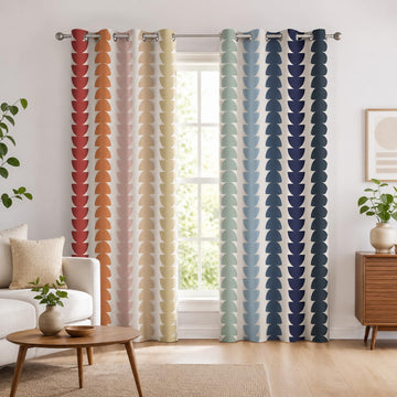 Modern Geometric Blackout Curtains, Colorful Mid Century Rainbow Art Curtains, Unique Semi Circle Pattern Decor