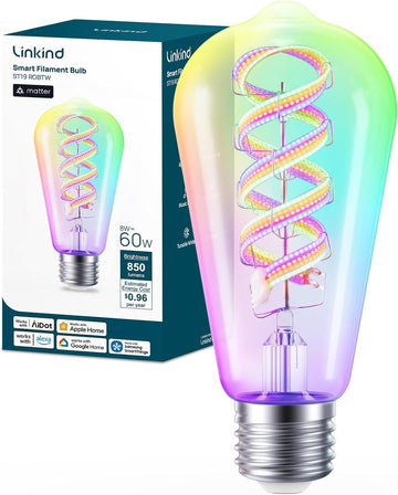Matter Smart Bulbs, ST19/ST58 E26 Led Bulb Compatible with Alexa, Smart Light Bulbs, WiFi Bulbs, RGBTW Color Changing (1 Pack)