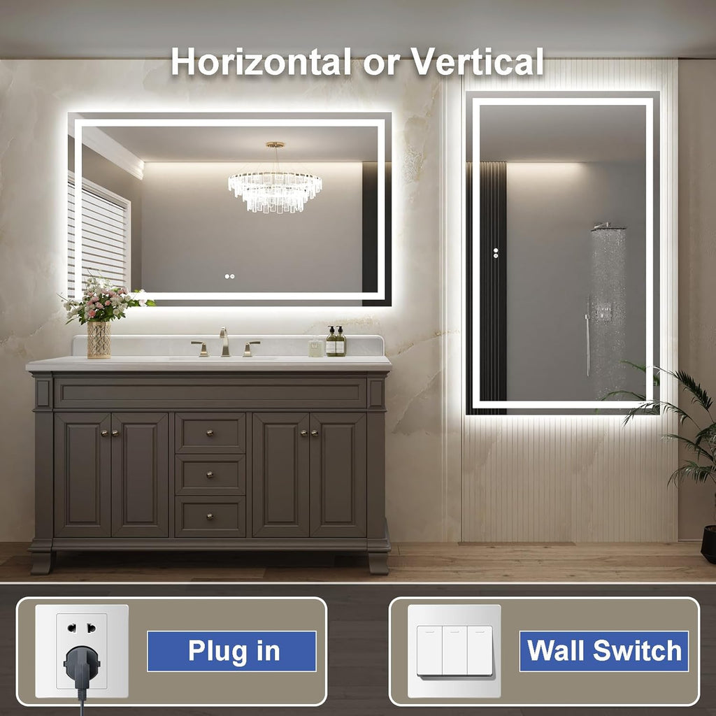 LED Bathroom Mirror 55"x36" Inch Lighted Bathroom Vanity Mirror with Lights, Large, Brighter Frontlit and Backlit