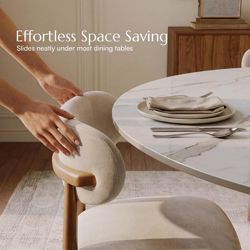 Mid-Century Modern Dining Chairs Set of 2, Fully Assembled Dining Chairs, Solid Ash Wood Frame, Textured Linen Blend