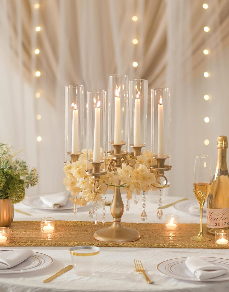 Gold Candelabra Candle Holder: 5 Arm Vintage Candelabras Wedding Centerpieces for Table - Candlestick Candle Holders