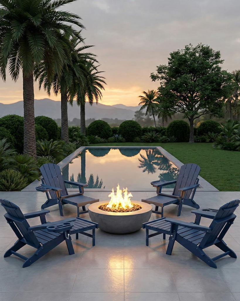 Adjustable Adirondack Chair Set of 2 with Retractable Ottoman | Folding HDPE Chair with Multifunctional Cup Holder