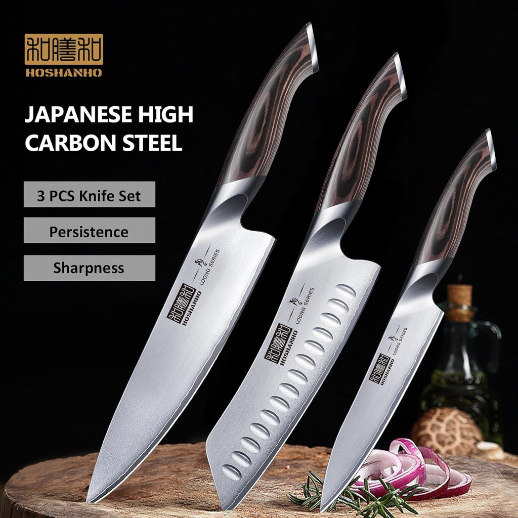 3 Pieces Knife Set, Professional Japanese Kitchen Knife Set | Ultra Sharp Japanese High Carbon Stainless Steel Chef