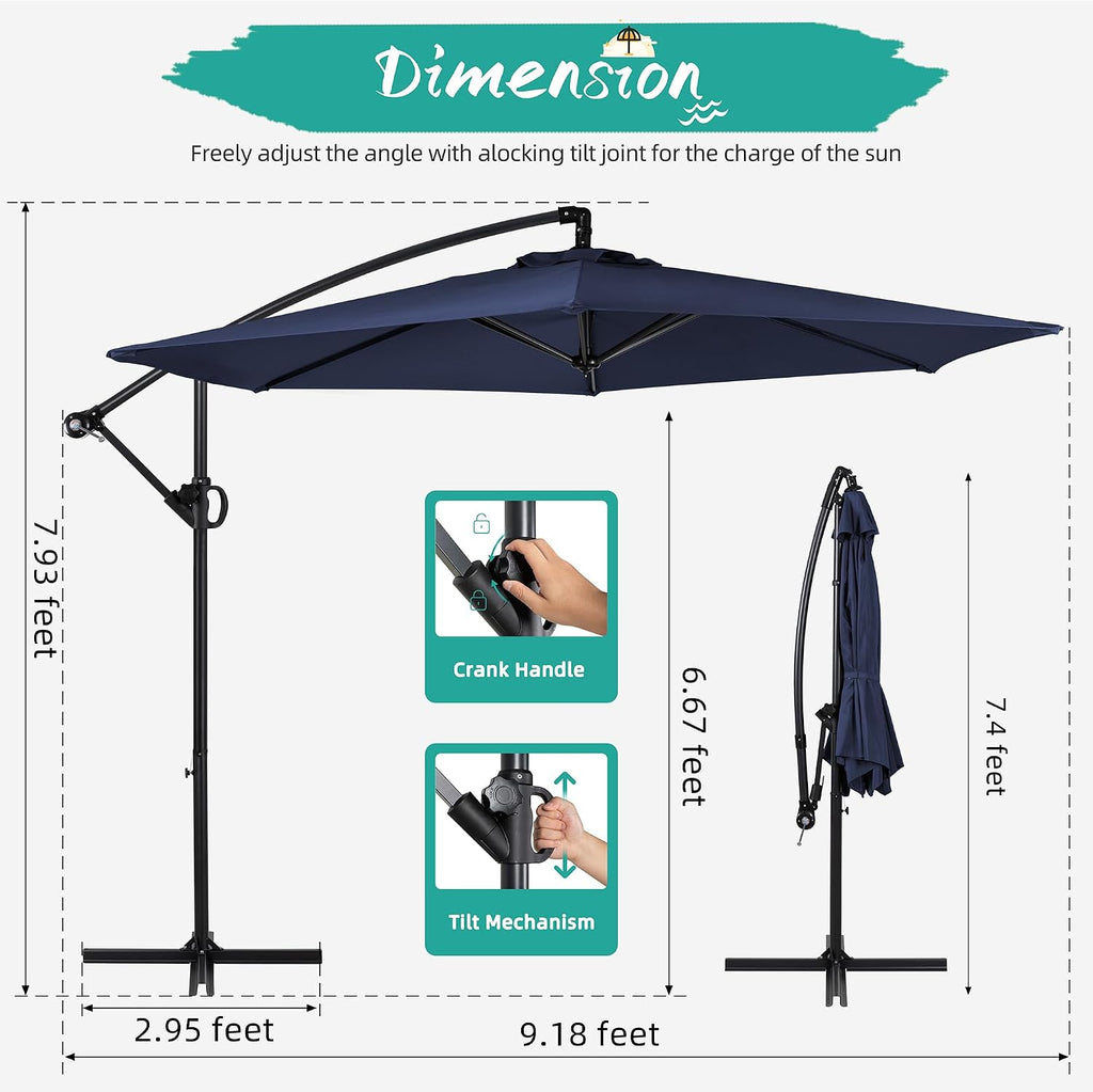 Offset Patio Umbrella with Easy Tilt Adjustment,Crank and Cross Base, Outdoor Cantilever Hanging Umbrella
