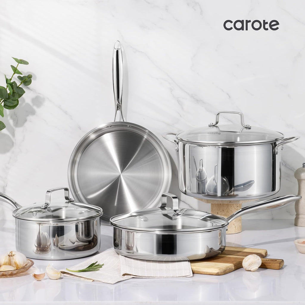 21pcs Tri-Ply Stainless Steel Cookware Set, Pots and Pans Set, Non Toxic Induction Kitchen Cooking Sets, Cookware