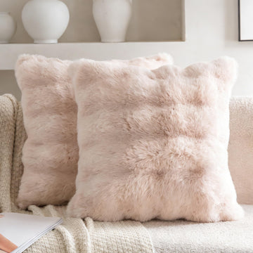 Beige Faux Fur Pillow Covers Set of 2, Luxury Soft Fluffy Throw Pillow Covers 20x20inch for Couch, Fuzzy Decorative