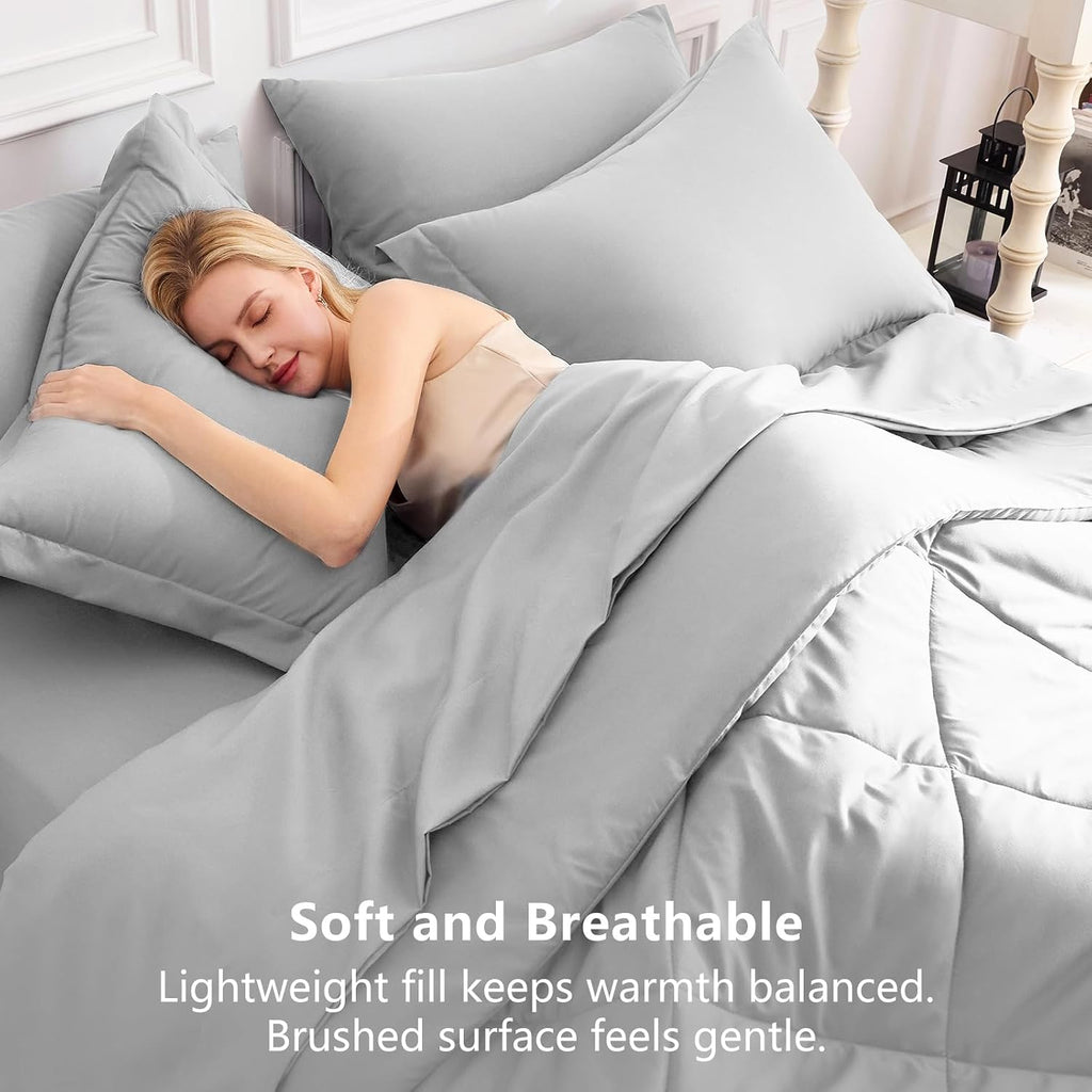 King Comforter Set Light Grey - 7 Pieces Complete Bedding Set - Set of 7