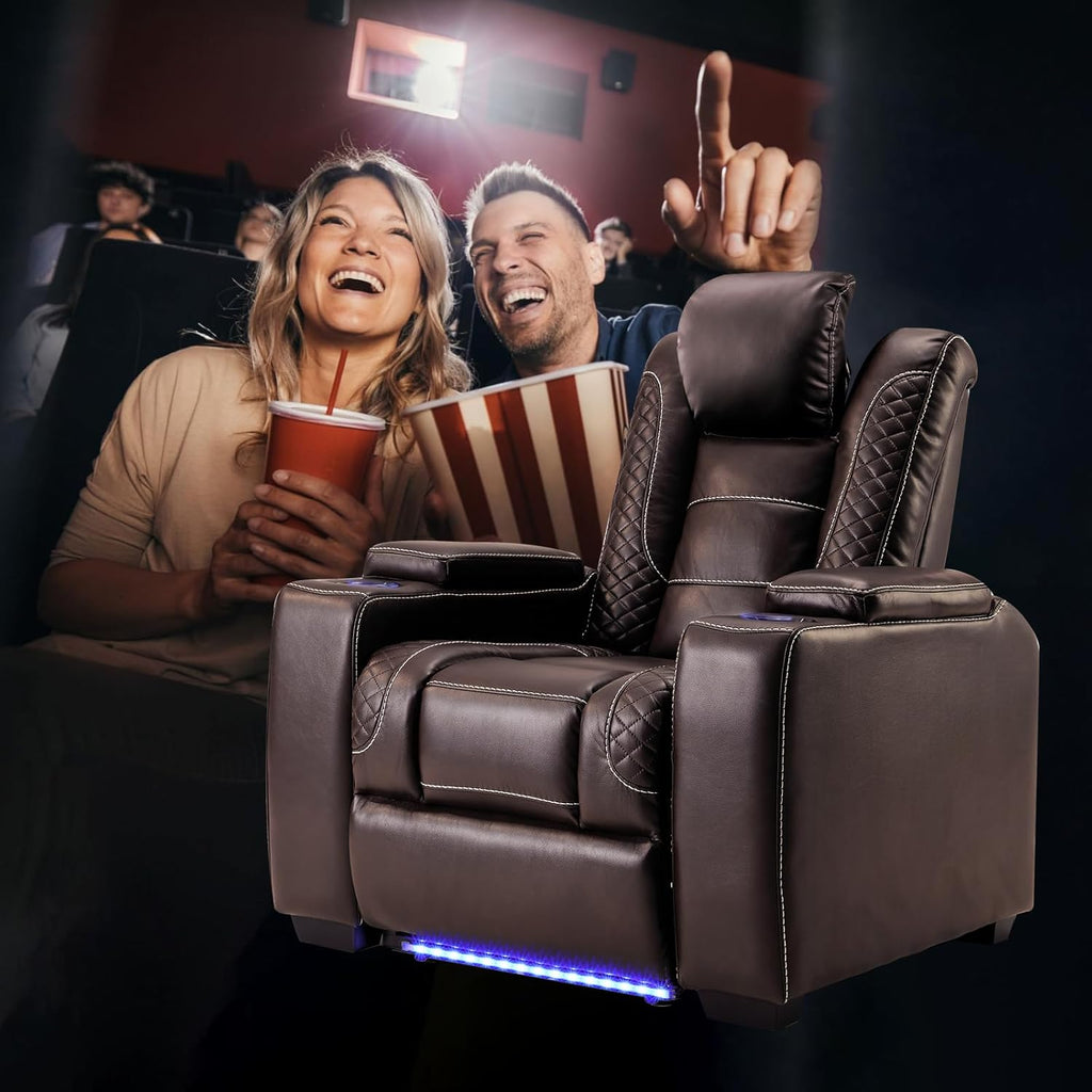 ANJ Power Home Theater Seating Recliner Chairs Set of 3, PU Leather Recliner with Cup Holder