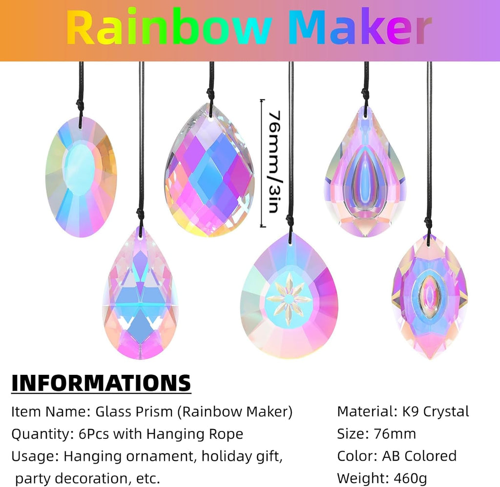 6Pcs Crystal Sun Catcher Prisms, Suncatchers for Windows Hanging