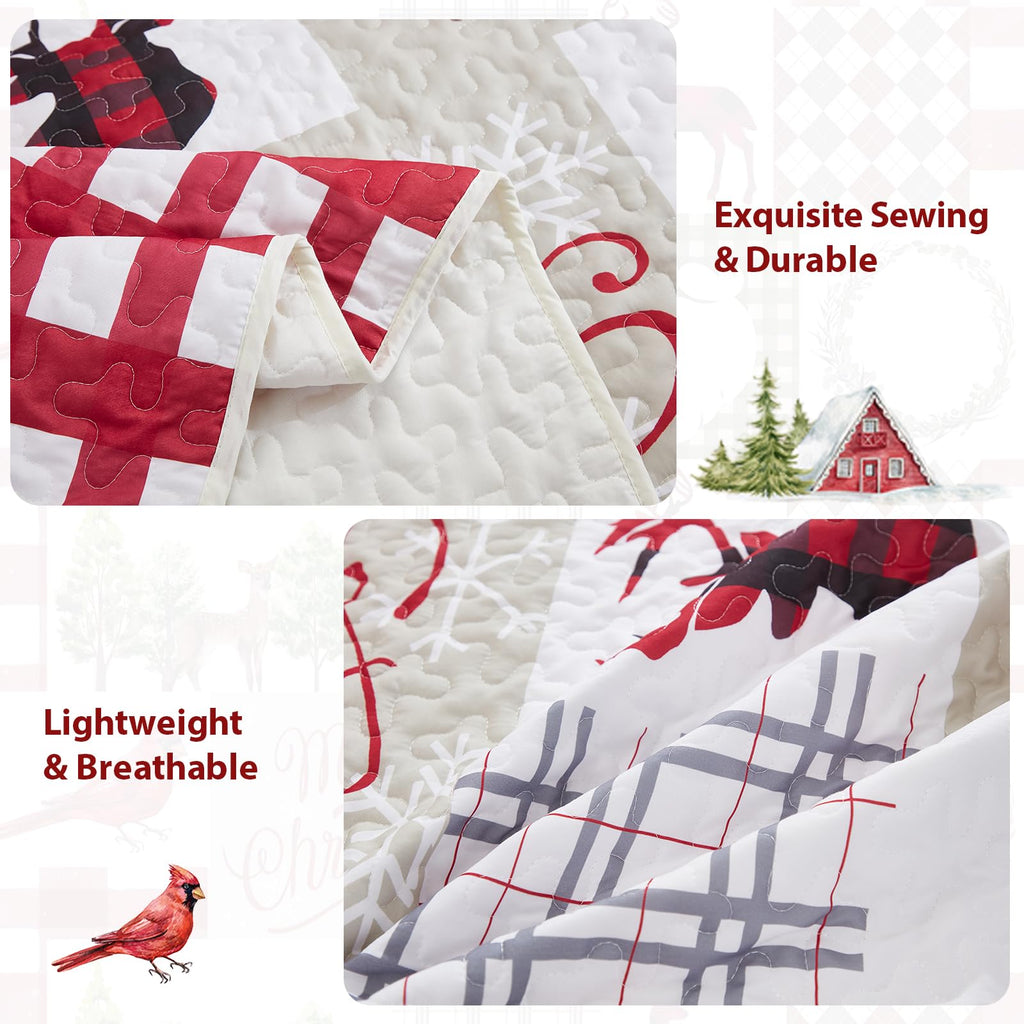 Beige Quilt Set California King, Christmas Patchwork Bedspread